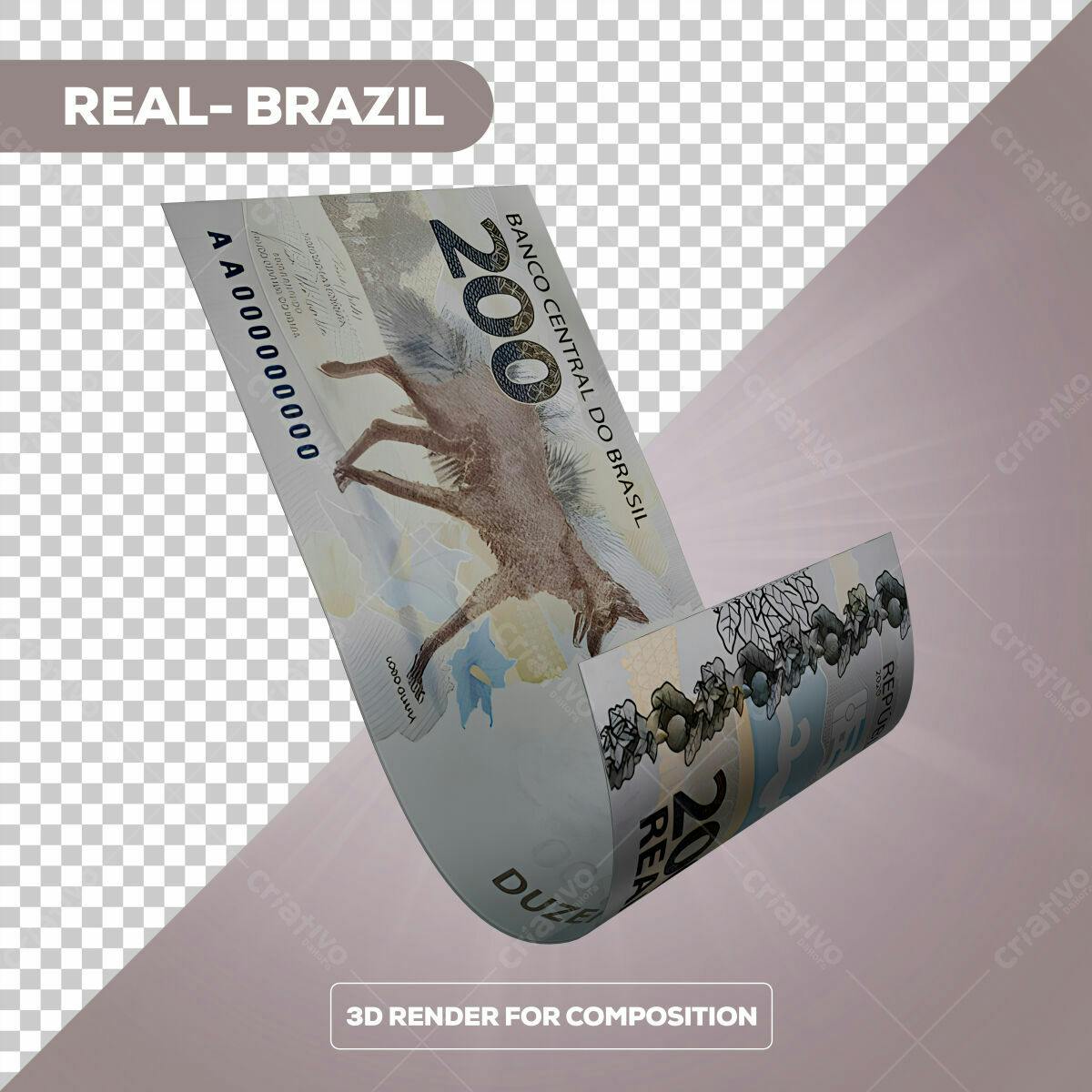 PSD Nota de R$ 200 para Composição 3D Editável