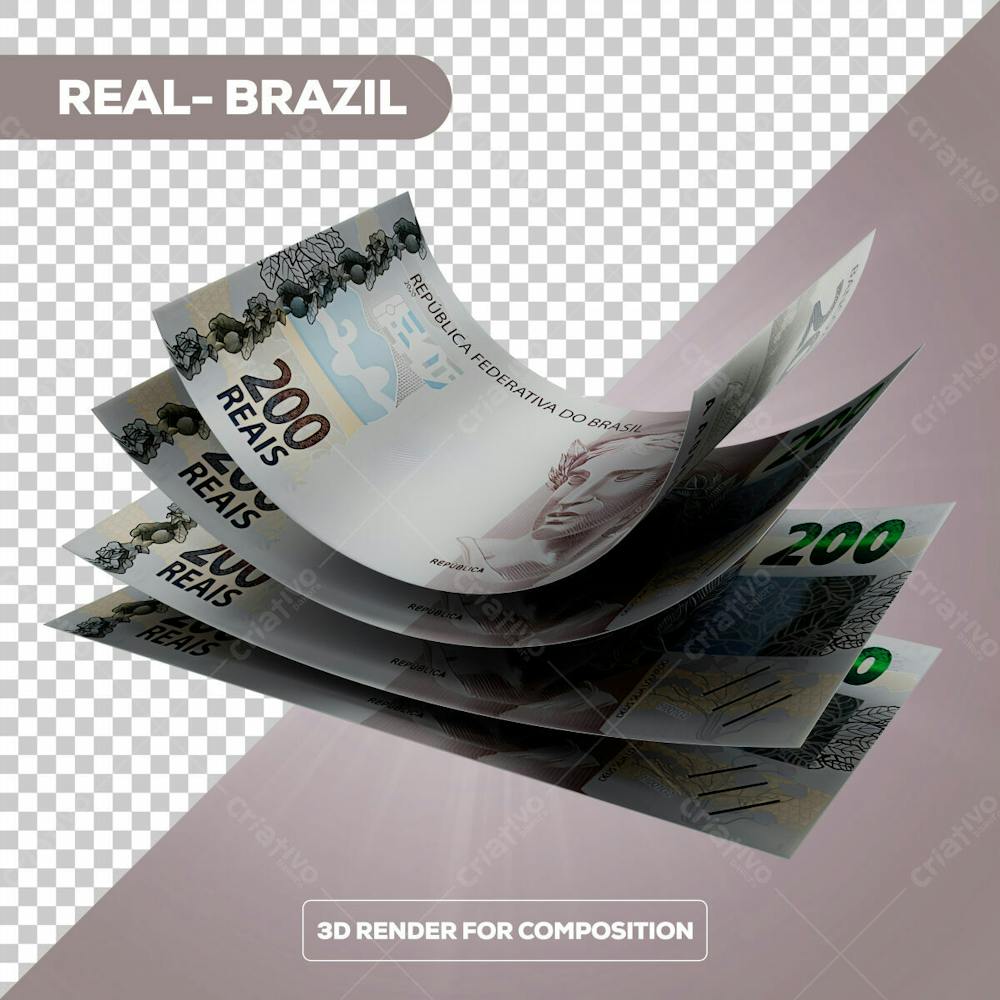 Cédula Nota Dinheiro De 200 Reais Real Brasileiro Com Fundo Transparente 15