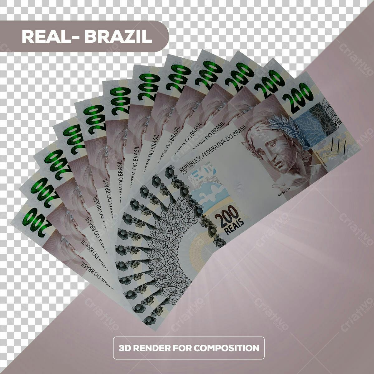 PSD de Notas de R$200 para Composição 3D Editável
