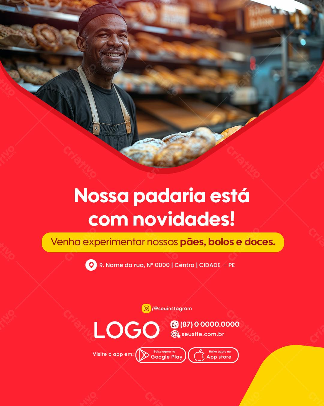Flyer para Padaria com Novidades PSD Editável
