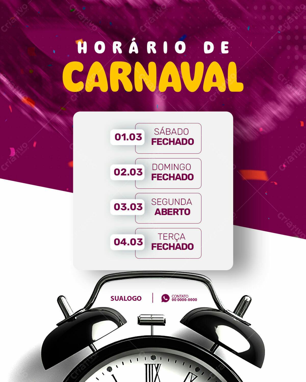Flyer Horário de Carnaval PSD Editável