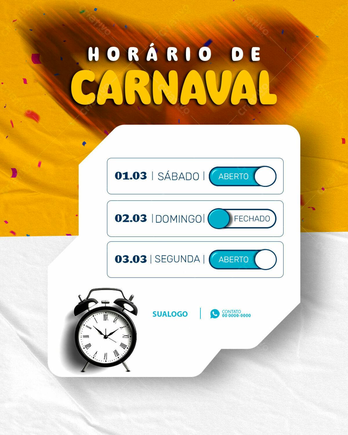 Post para Horário de Carnaval PSD Editável