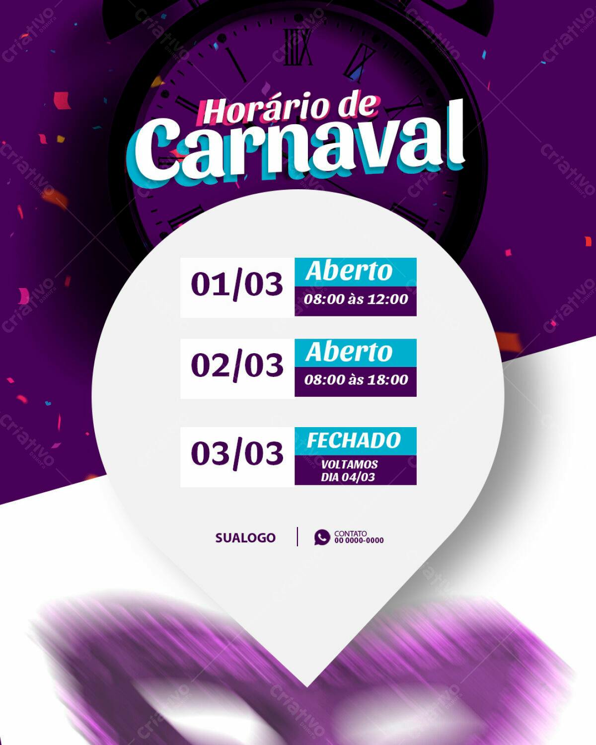 Flyer Horário de Carnaval PSD Editável
