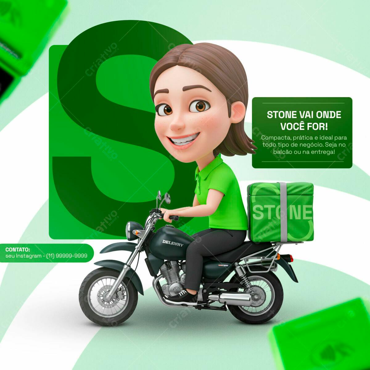 PSD Publicidade Stone Entrega Motocicleta Verde