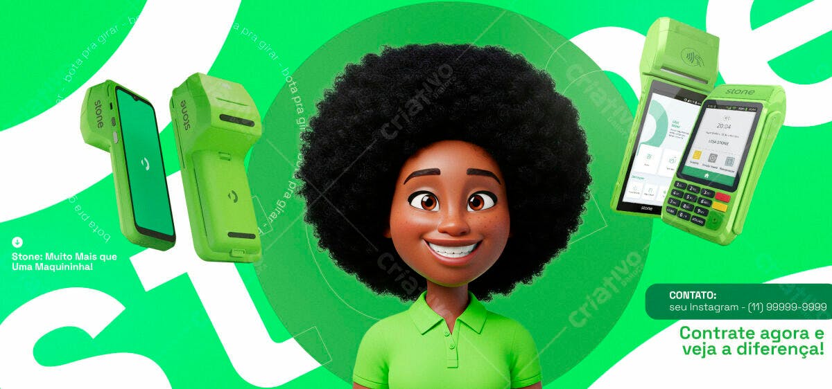 Mockup Maquininha Stone Verde PSD Editável