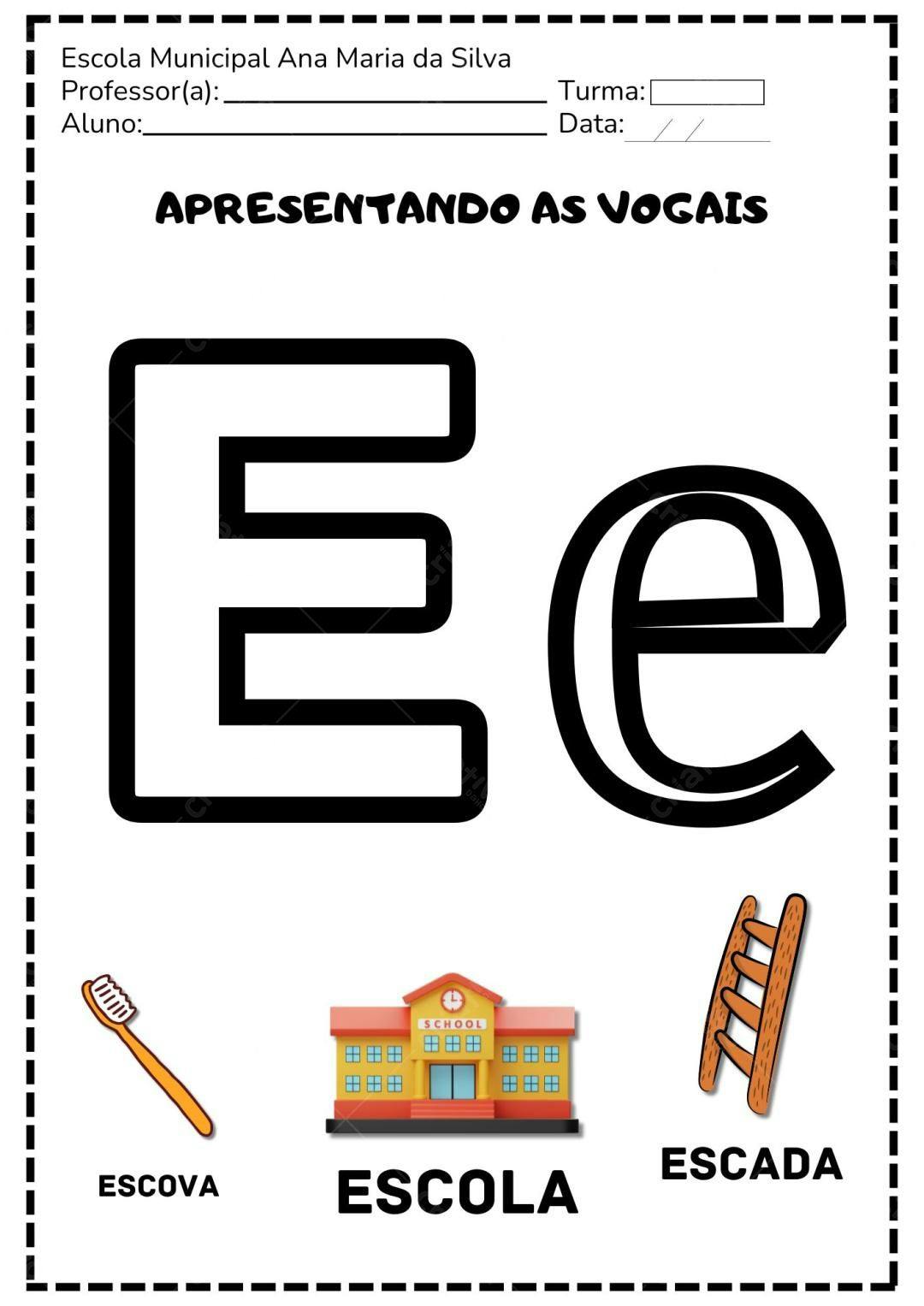 Atividade Escolar: Aprendendo as Vogais E e e Editável no Canva