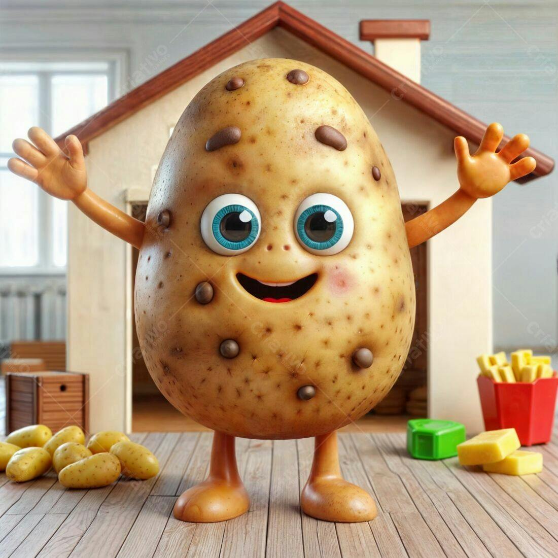 Batata animada feliz em casa