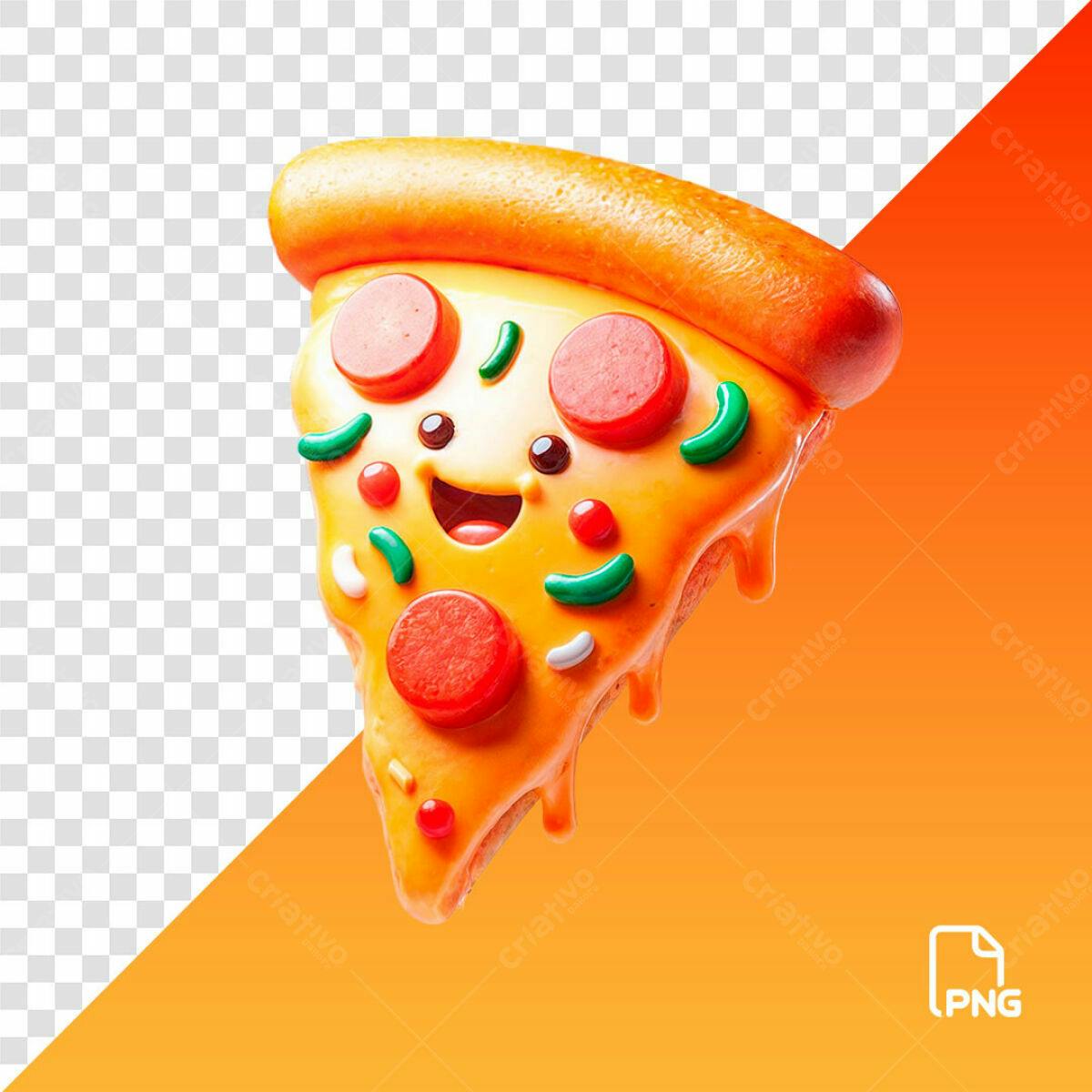 Ilustração Fofa de Pizza PSD Editável