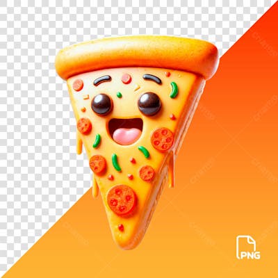 Fatia De Pizza Escorrendo Alegre 3D Cartoon