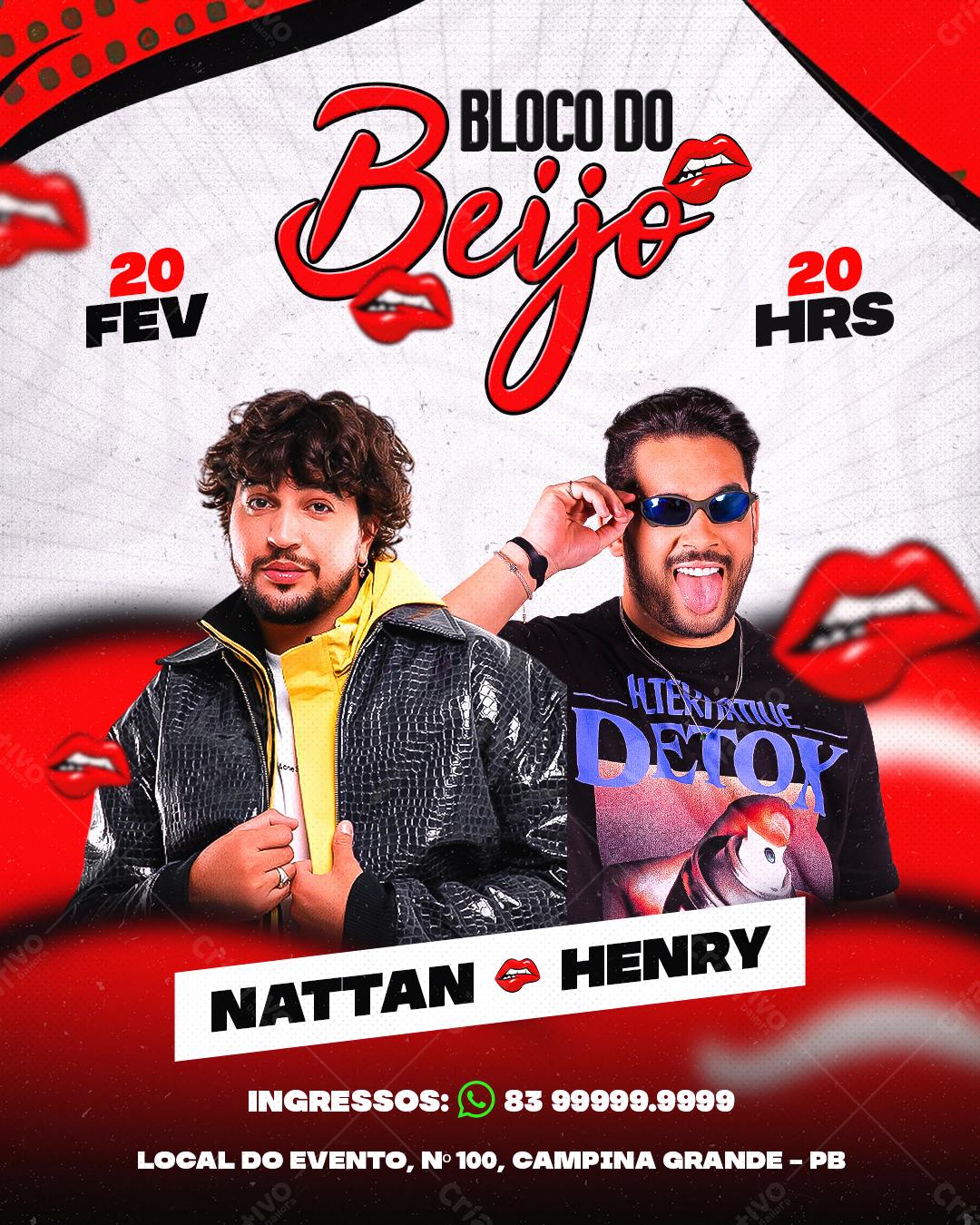 Flyer Bloco do Beijo com Nattan e Henry PSD Editável
