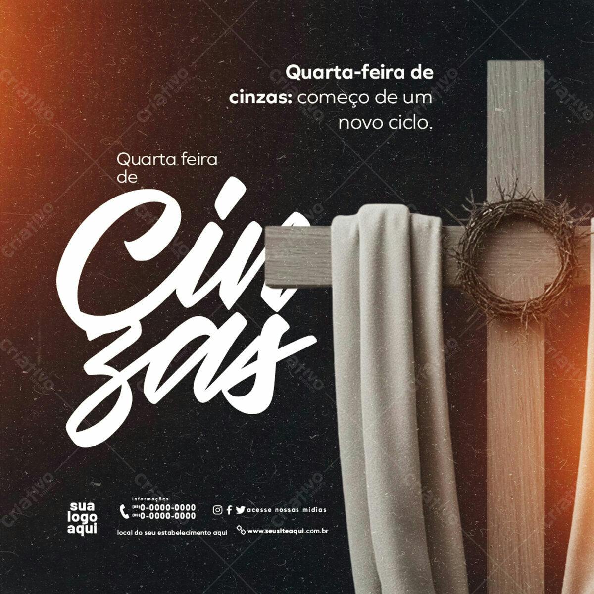 Flyer para Quarta-Feira de Cinzas PSD Editável