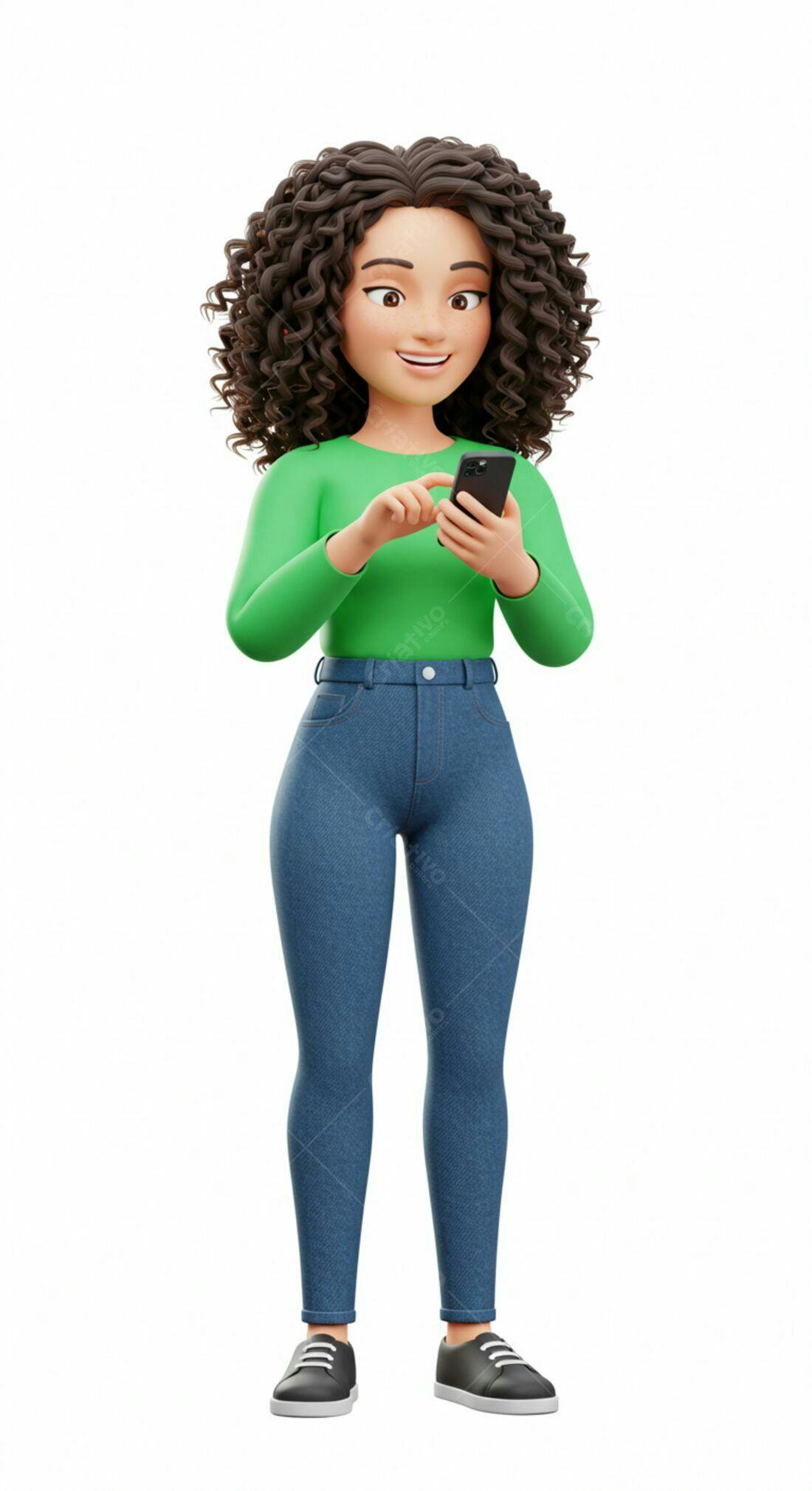 Mulher usando celular verde e jeans