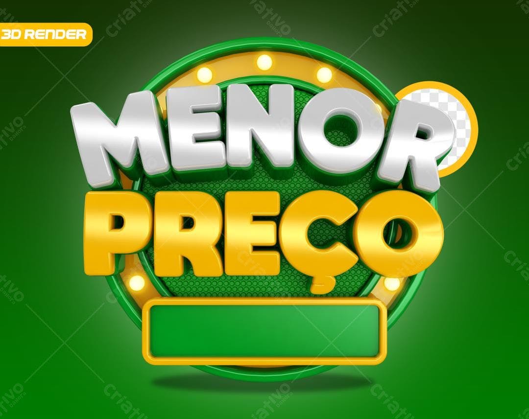 Selo 3D promocional menor preço verde e dourado