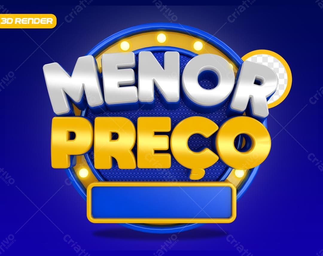 Selo 3D promocional menor preço azul e dourado