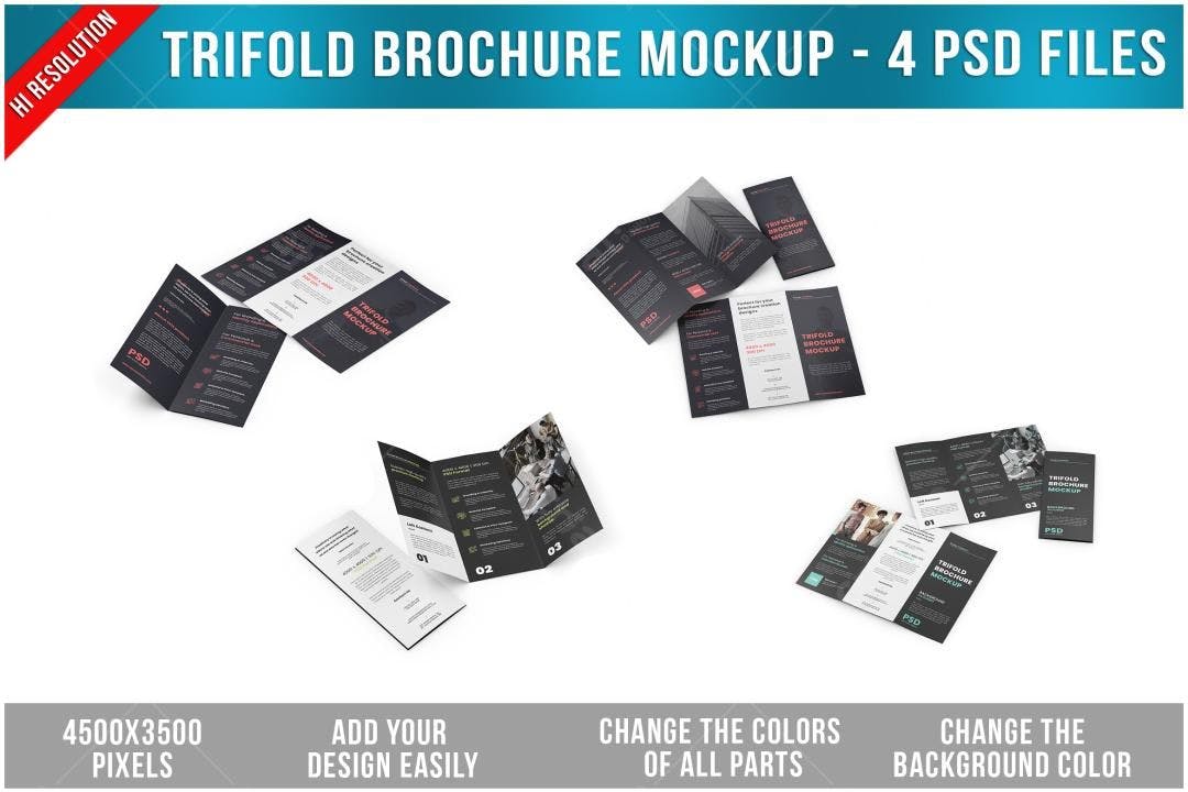 Mockup de Panfleto Trifold Moderno - Preto e Branco