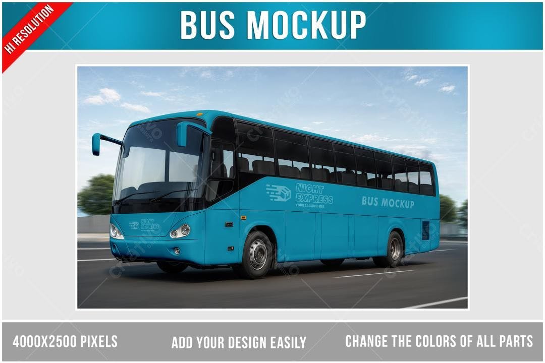 Mockup de Ônibus Azul para Transporte - Design Realista