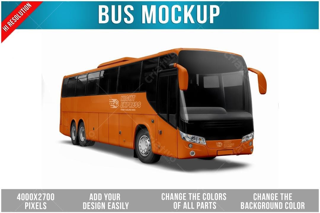 Mockup de Ônibus Turístico Laranja - Design Realista
