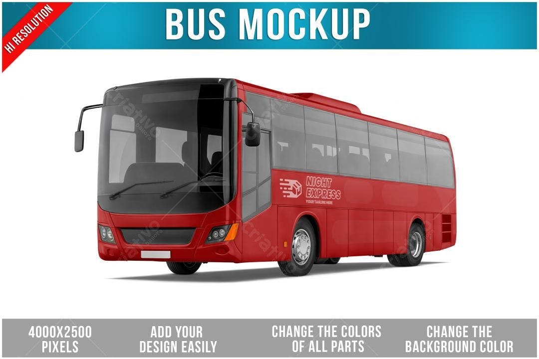 Mockup de Ônibus Vermelho Realista para Design de Transporte