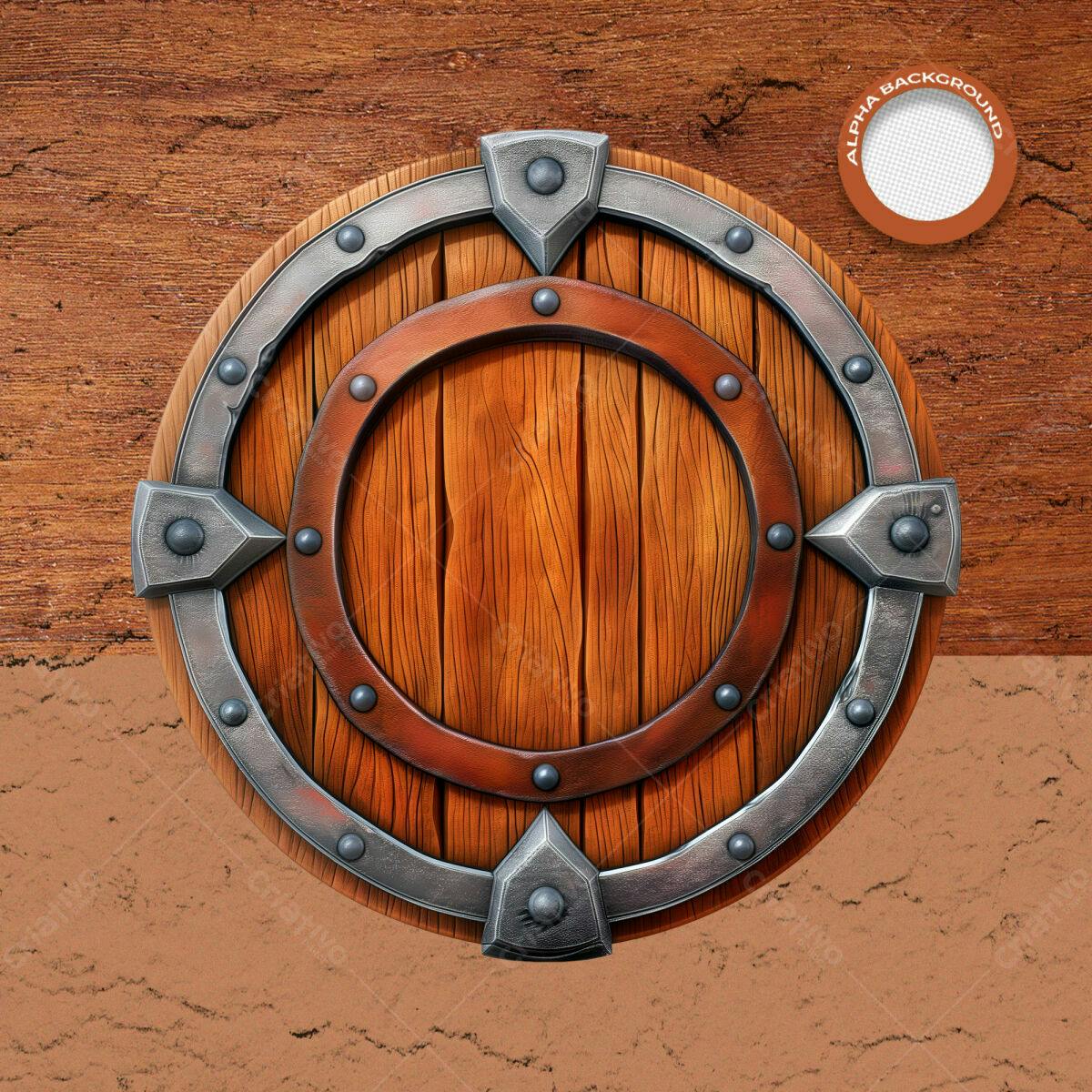 Escudo de Madeira PSD Editável para Games e Design
