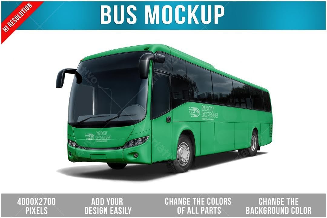 Mockup Realista de Ônibus Verde para Branding