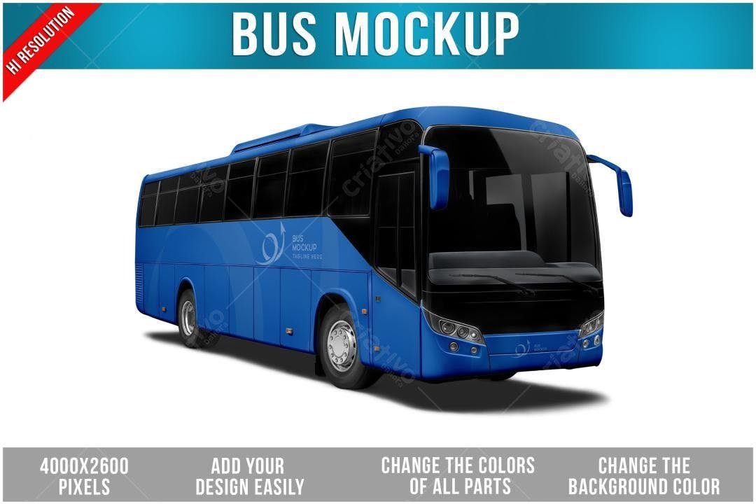 Mockup de Ônibus Azul Realista para Design de Transporte