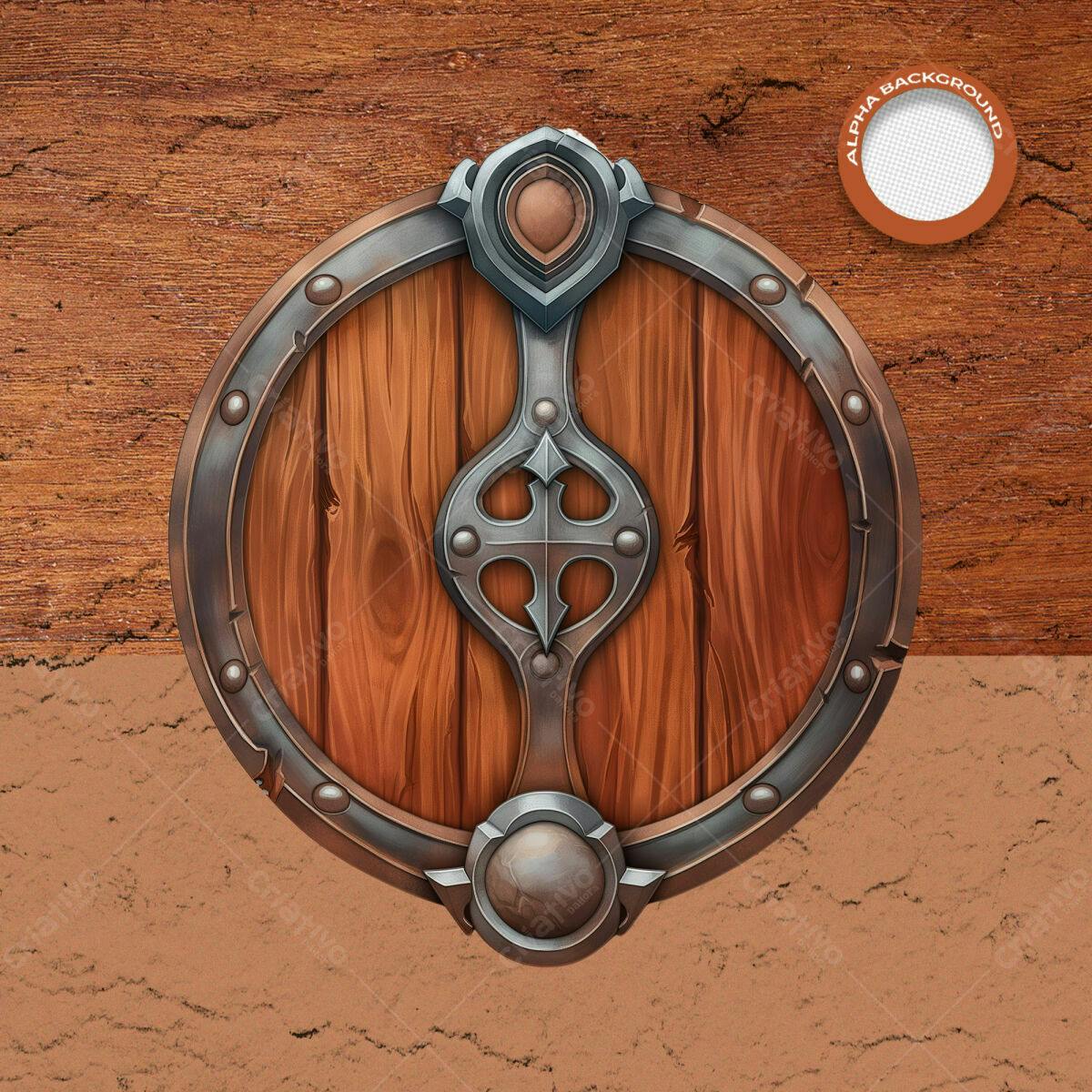 Escudo de Madeira Medieval PSD Editável