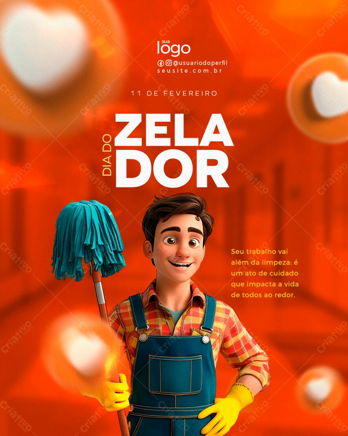 PSD para o Dia do Zelador 11 de Fevereiro PSD Editável