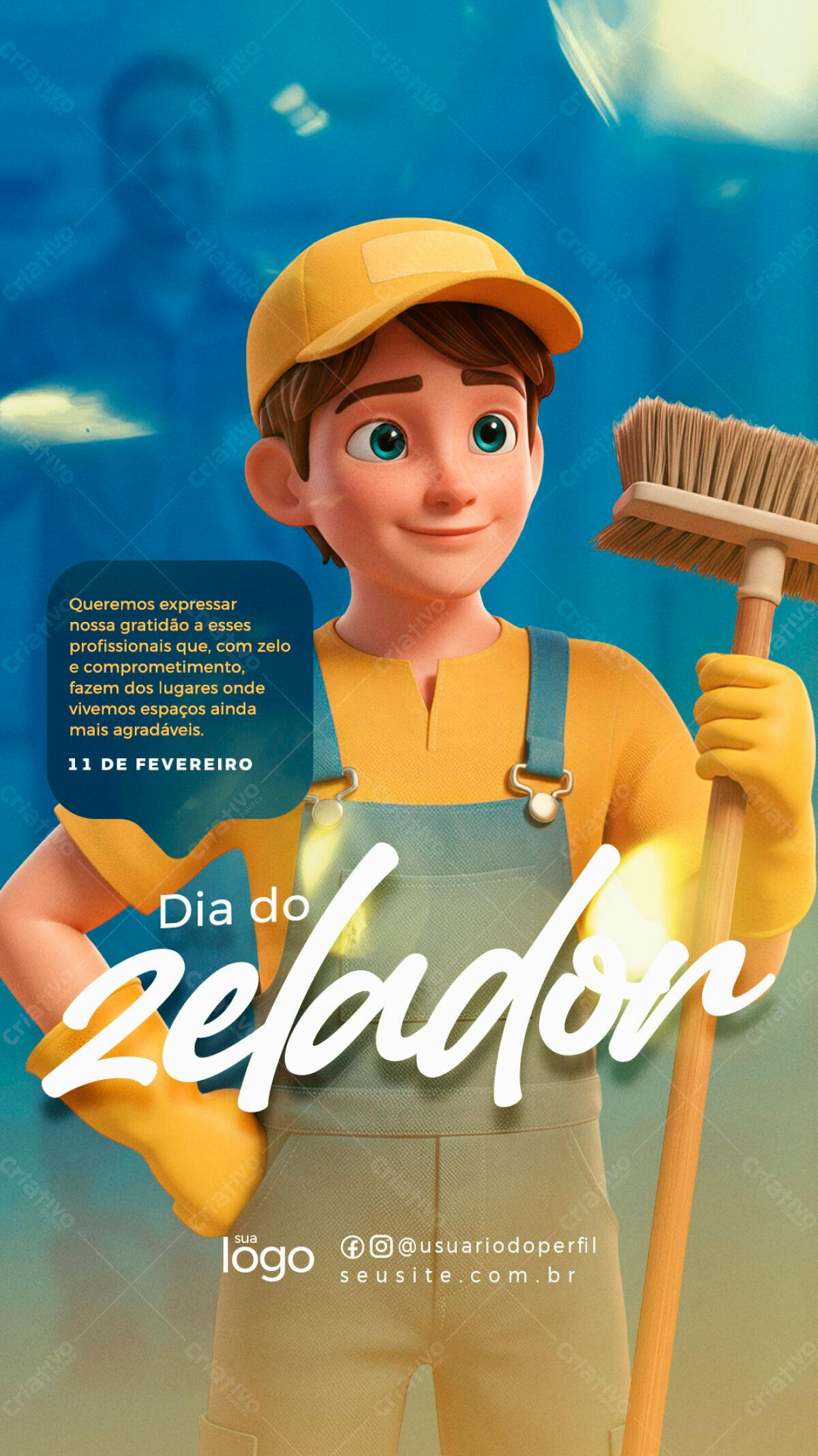 Flyer Dia do Zelador PSD Editável 11 de Fevereiro