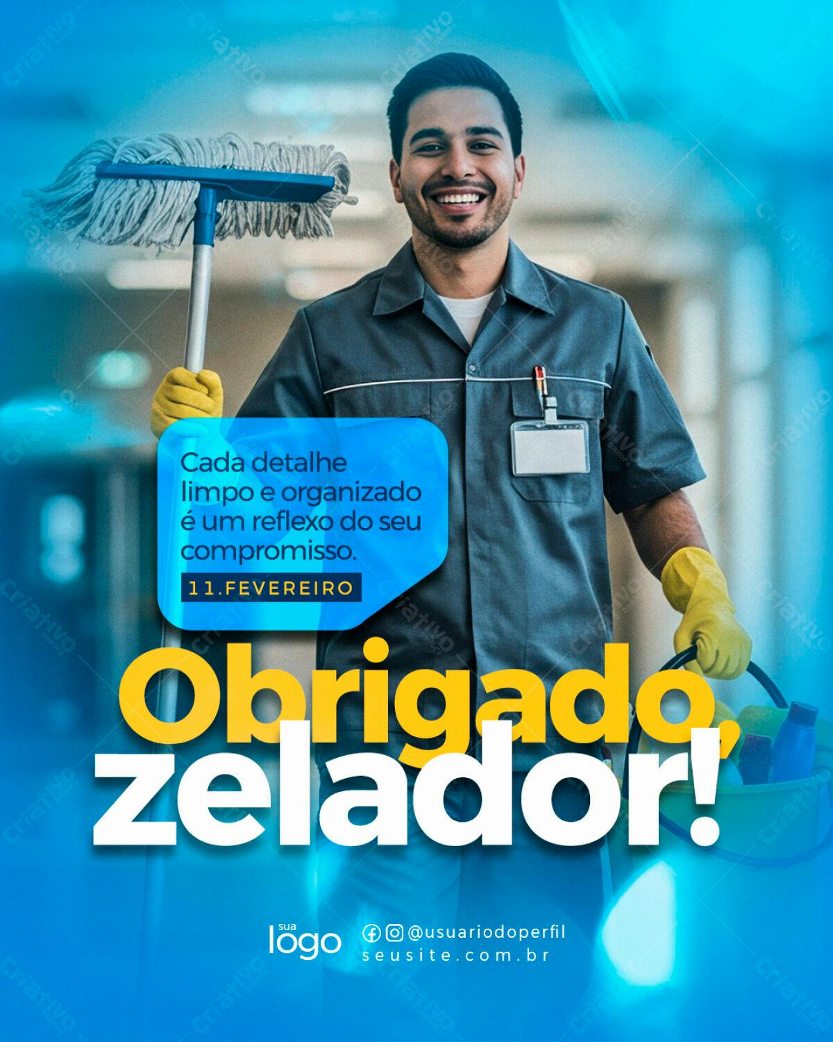 Flyer Dia do Zelador 11 de Fevereiro PSD Editável