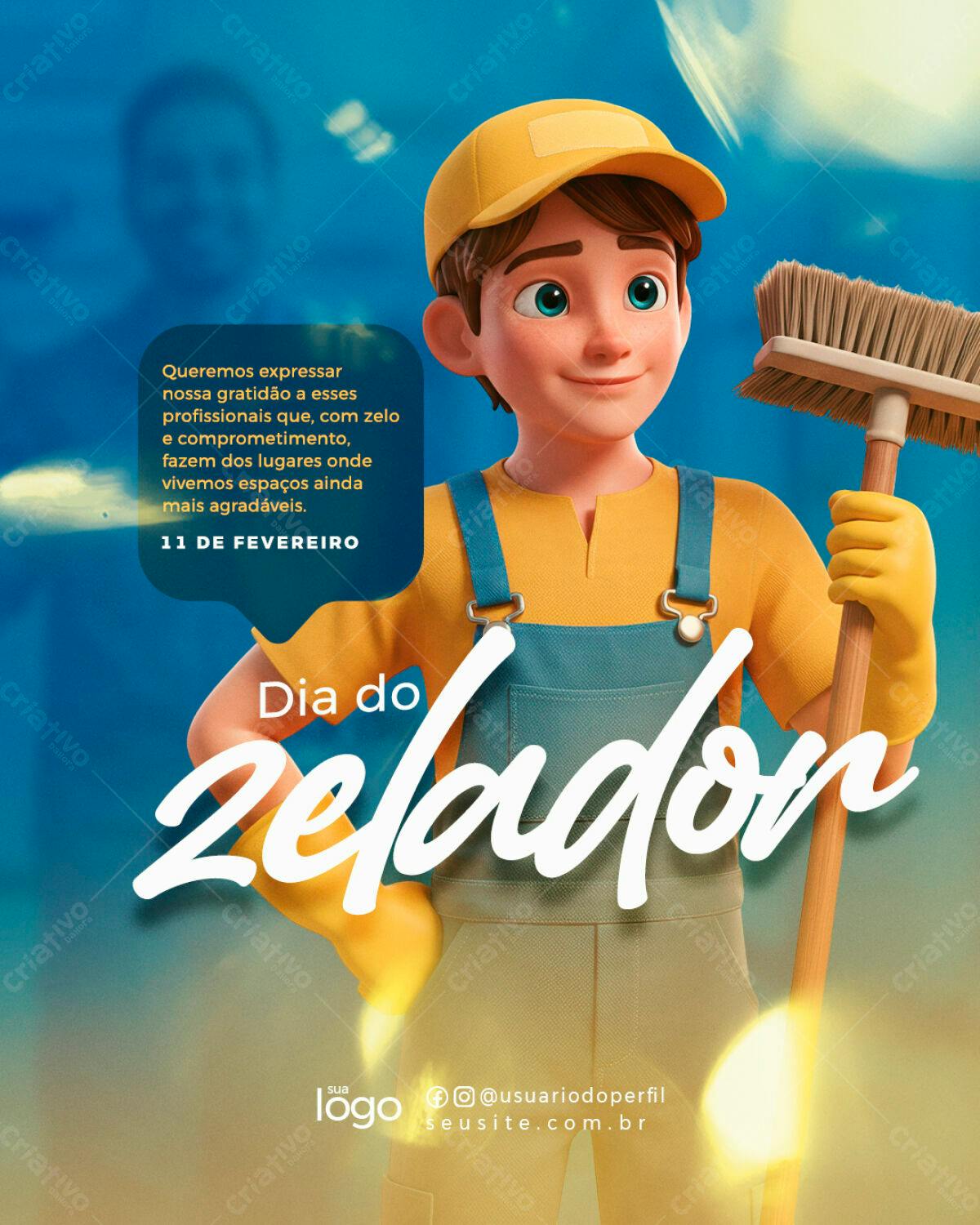 Flyer Dia do Zelador 11 de Fevereiro PSD Editável