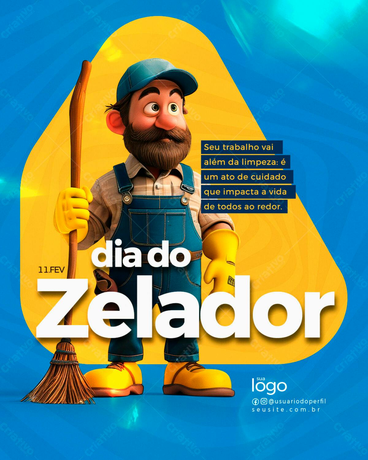 Flyer Dia do Zelador 11 de Fevereiro PSD Editável