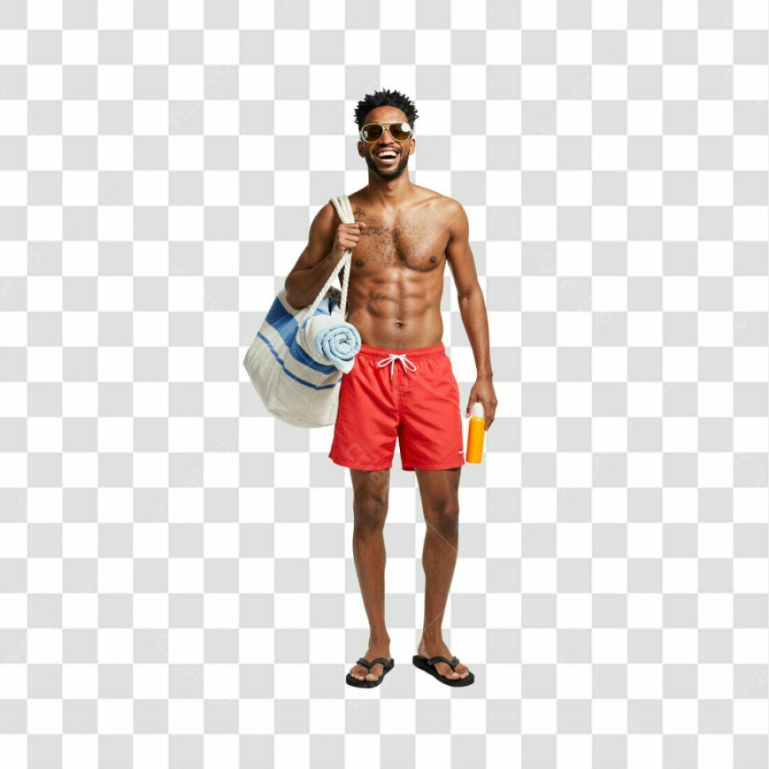 Banner Verão Homem na Praia PNG com fundo transparente