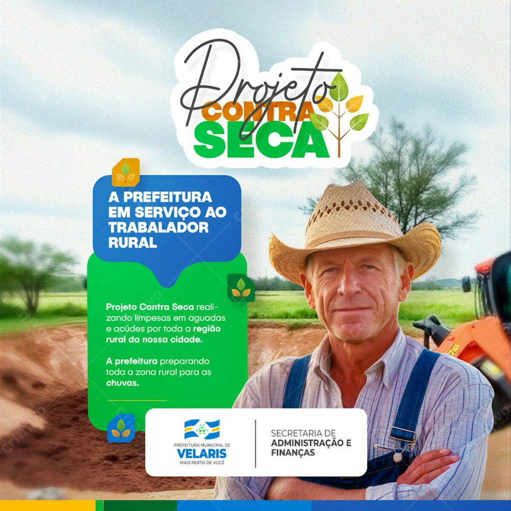 Prefeitura Projeto Seca Rural Aviso Informe Comunicado Social Media Psd Editável