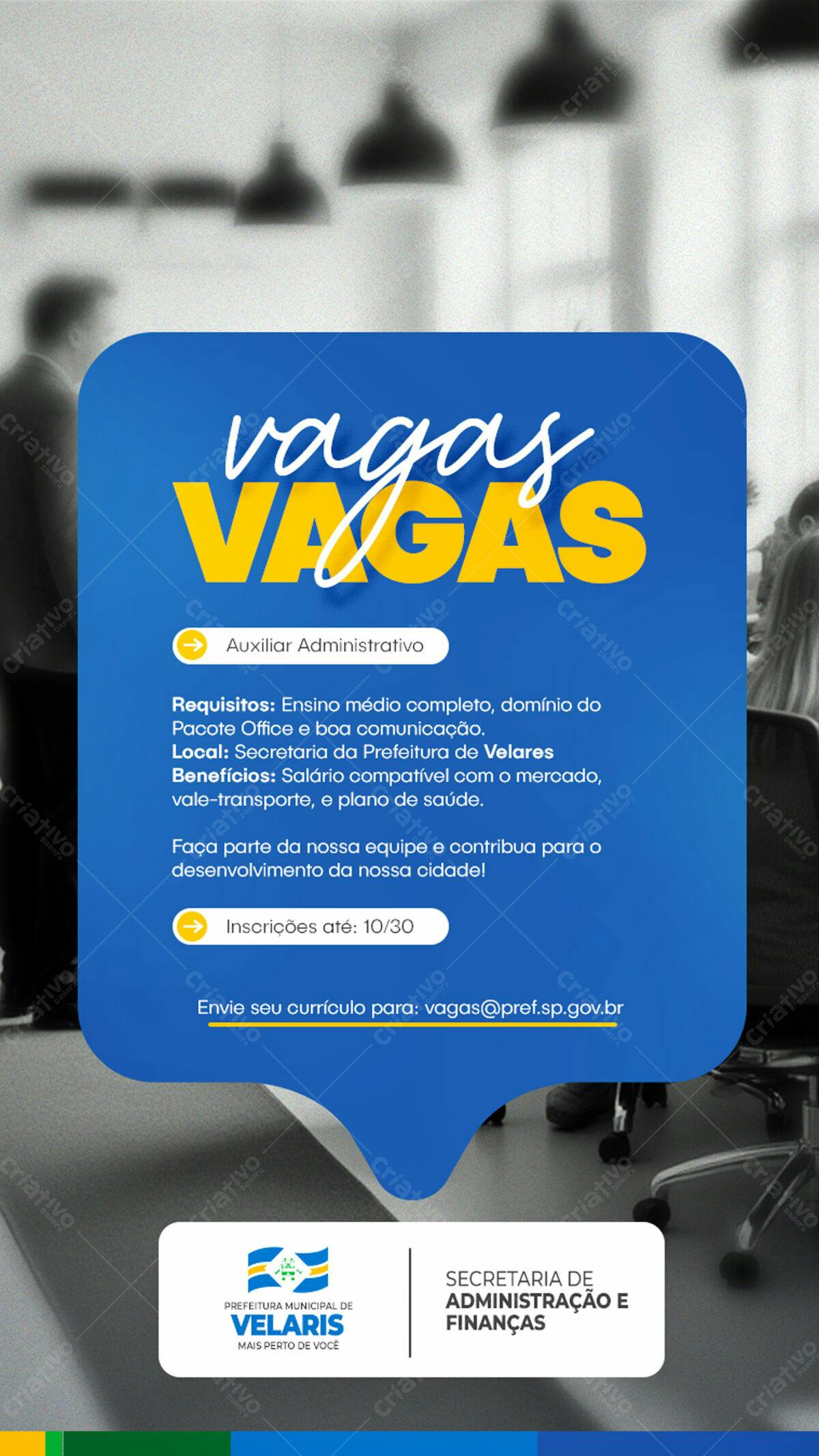 PSD para Vagas de Emprego - Auxiliar Administrativo PSD Editável