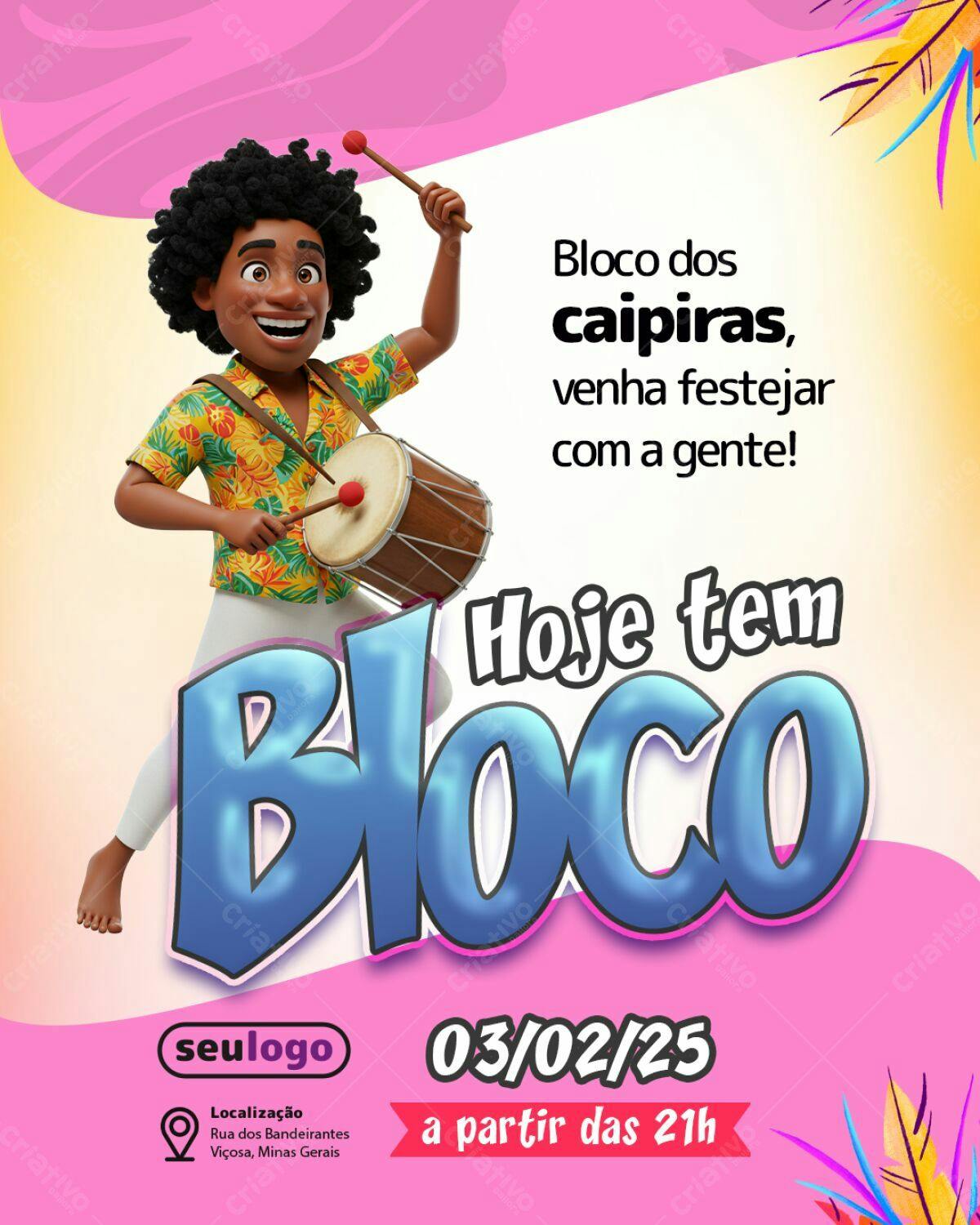 Flyer Bloco de Carnaval PSD Editável