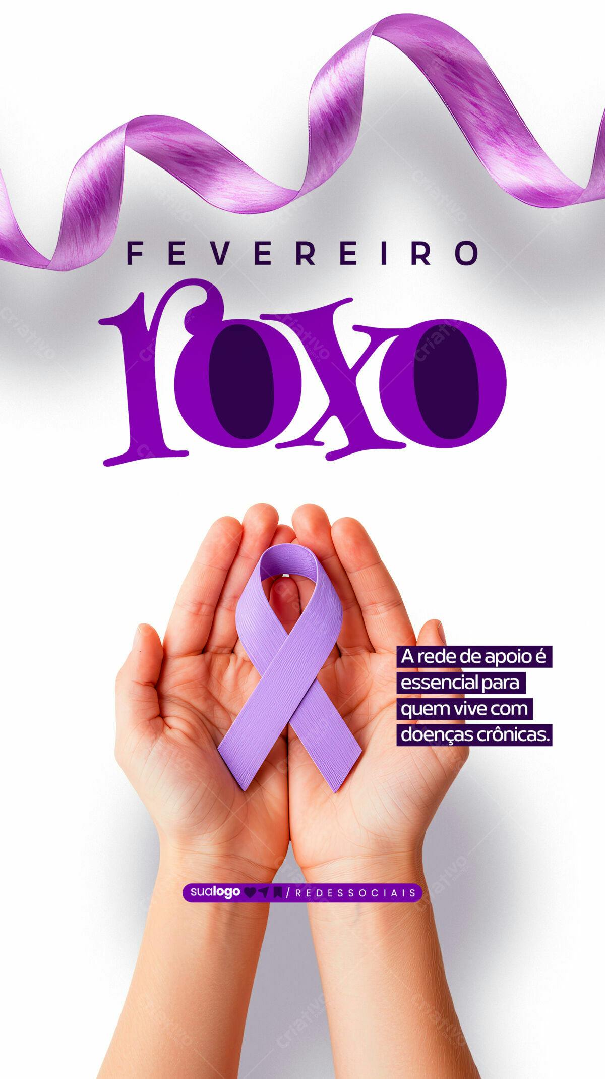 Flyer Fevereiro Roxo Doenças Crônicas PSD Editável
