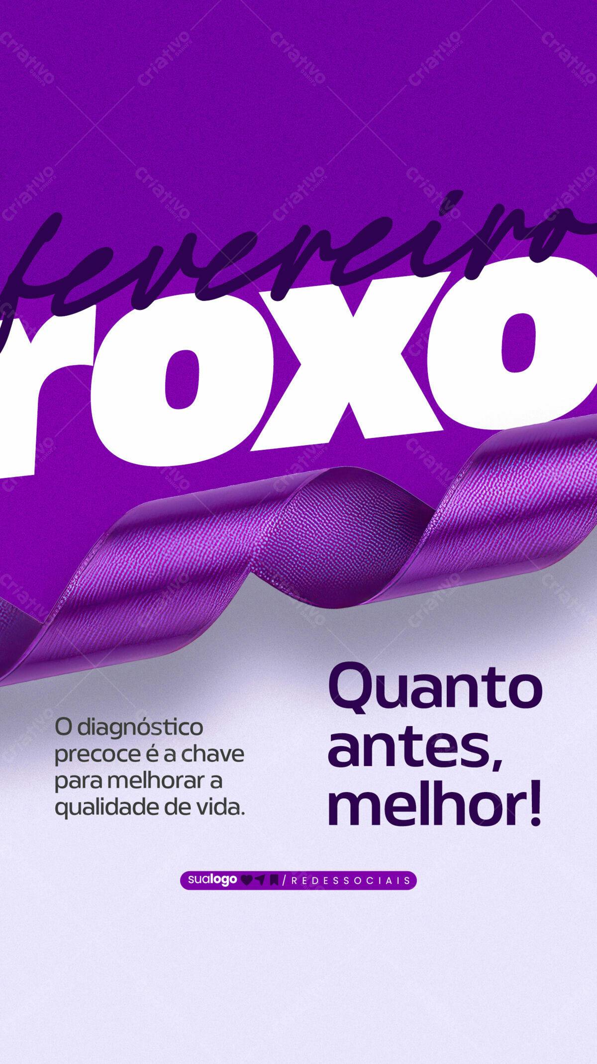 Flyer Fevereiro Roxo PSD Editável