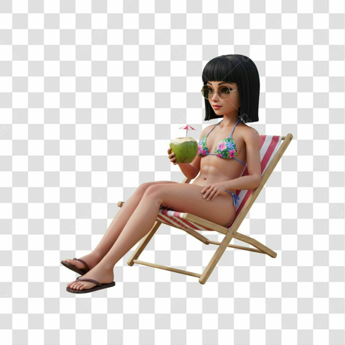 Ilustração Verão Mulher em Cadeira PNG com fundo transparente