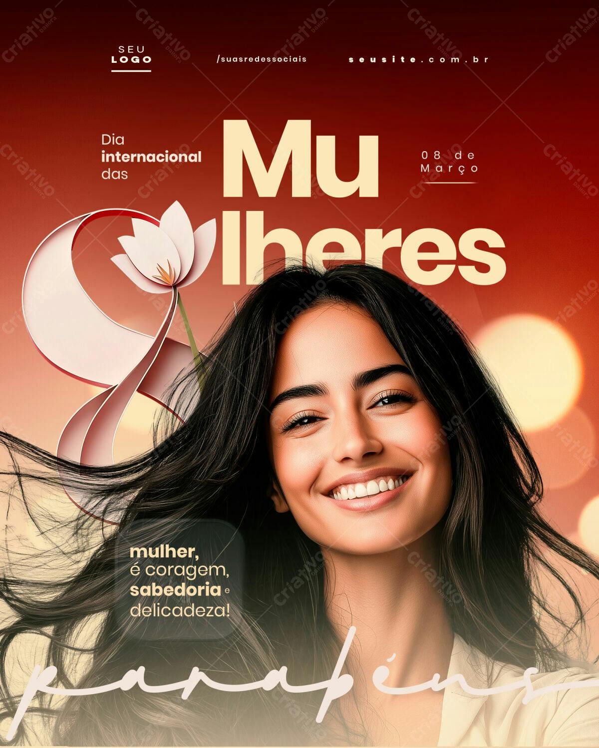 Flyer Dia Internacional da Mulher 8 de Março PSD Editável