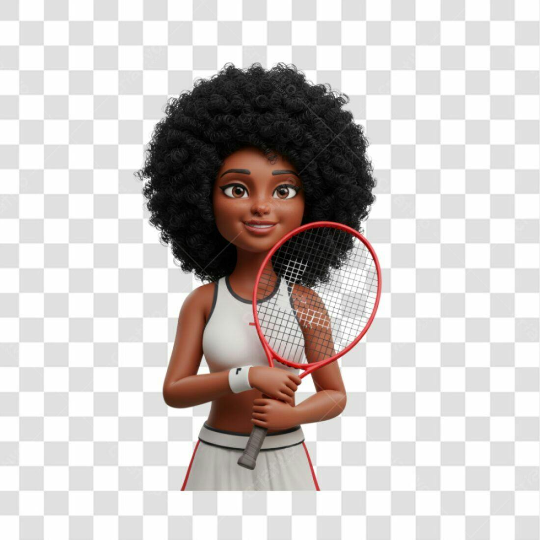 Avatar PNG de tenista negra com fundo transparente