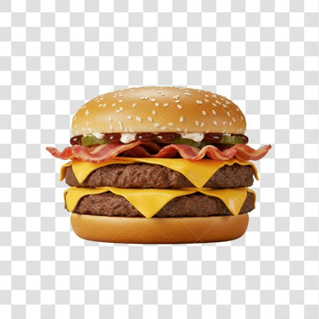 Imagem PNG de hambúrguer duplo com bacon fundo transparente
