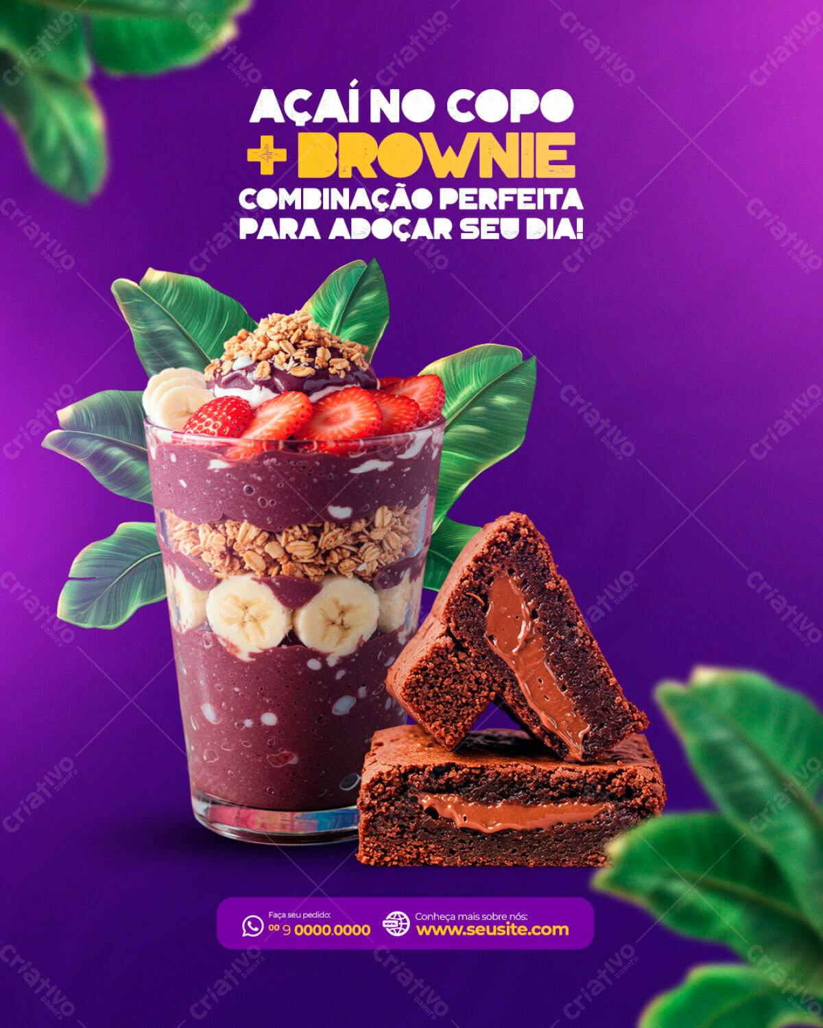 Flyer Açaí no Copo + Brownie PSD Editável