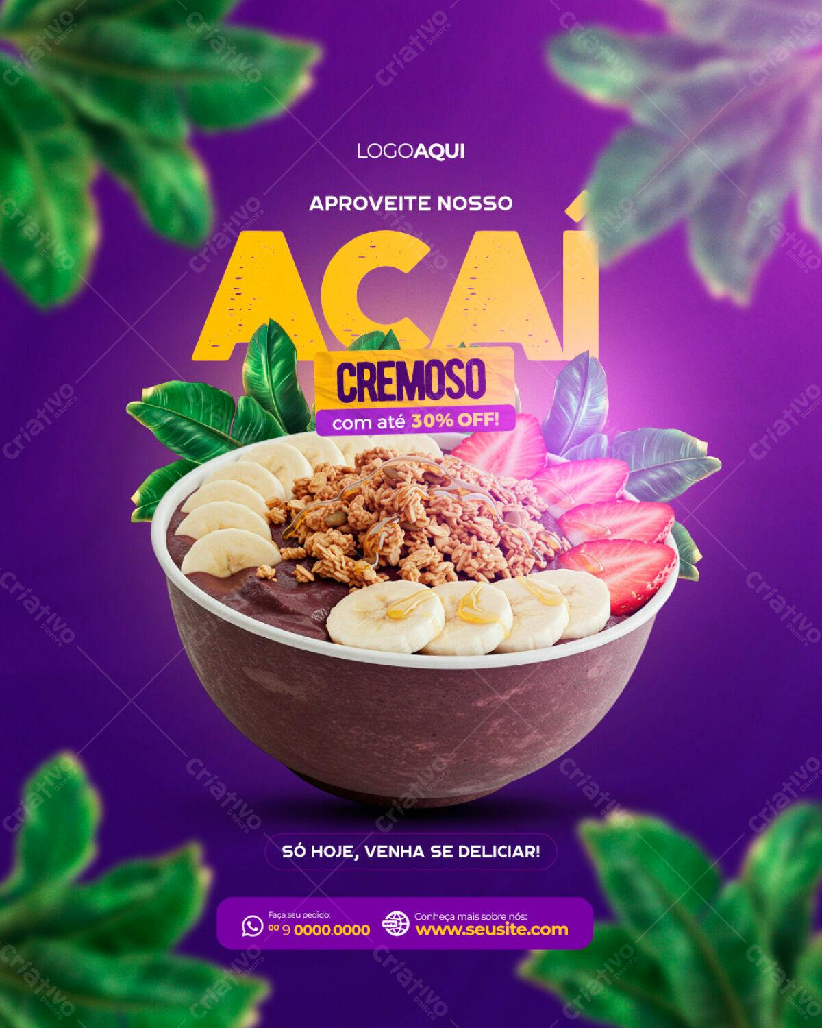 Flyer para Promoção de Açaí Cremoso PSD Editável