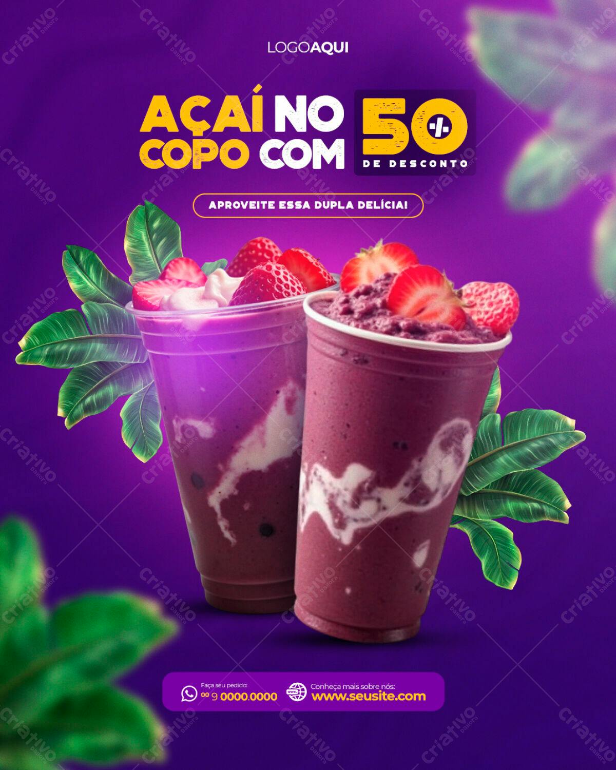 Flyer Promoção Açaí 50% Desconto PSD Editável
