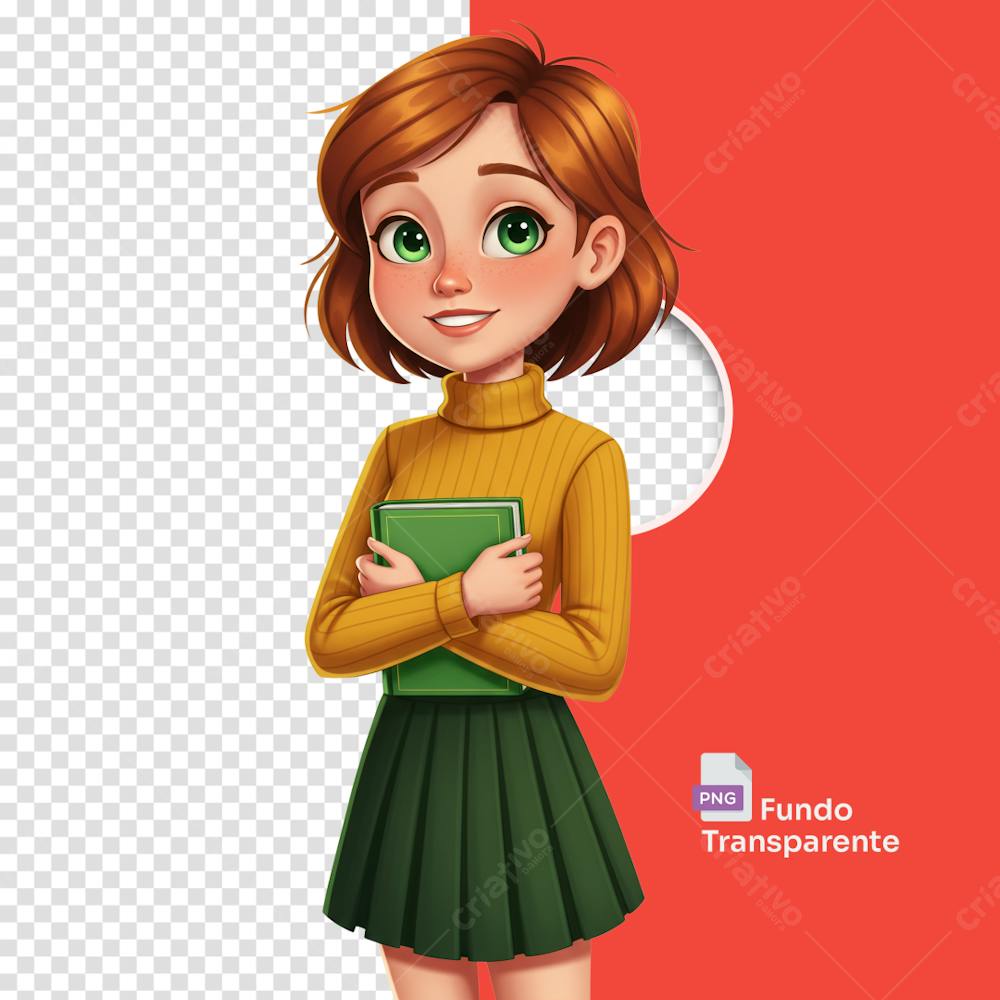 Menina Estilo Cartoon Com Livro Pose 2