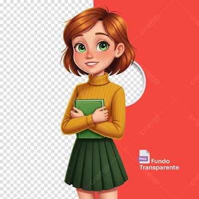 Menina Estilo Cartoon Com Livro Pose 2