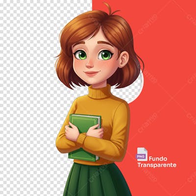 Menina Estilo Cartoon Com Livro Pose 1
