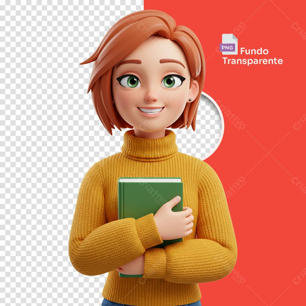 Mulher Estilo Cartoon Com Livro