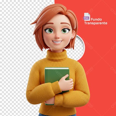 Mulher Estilo Cartoon Com Livro