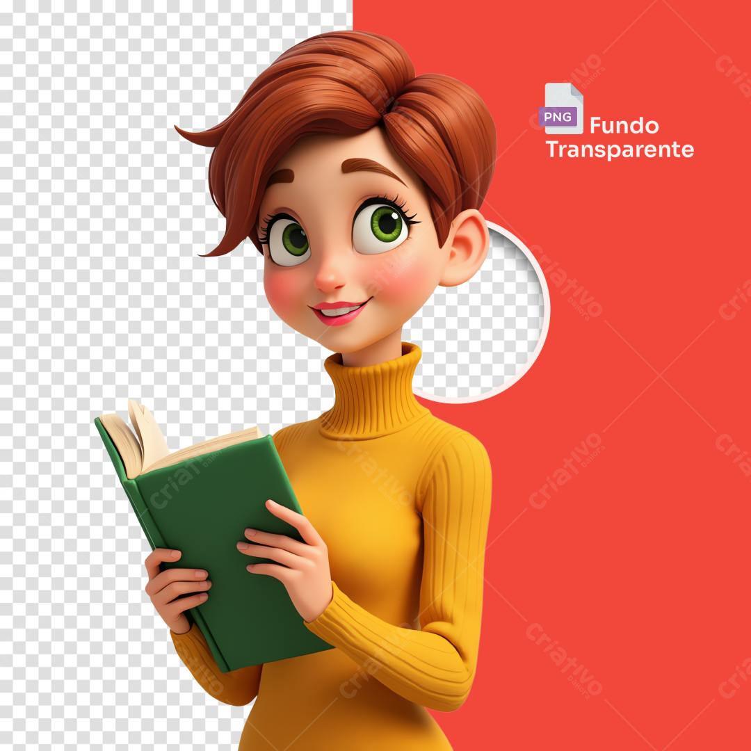 PNG Ilustração Mulher lendo livro amarelo fundo transparente